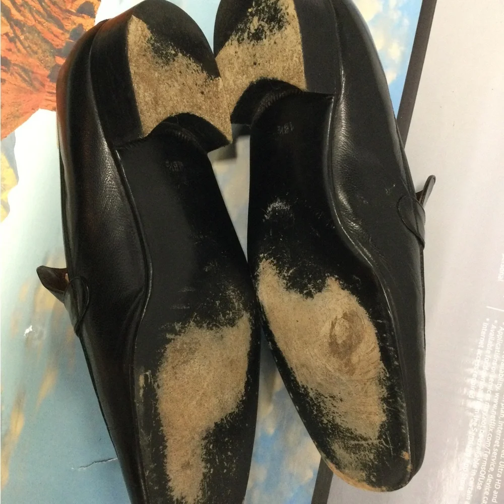 Gucci Black Leather Loafers with Gold G Buckle